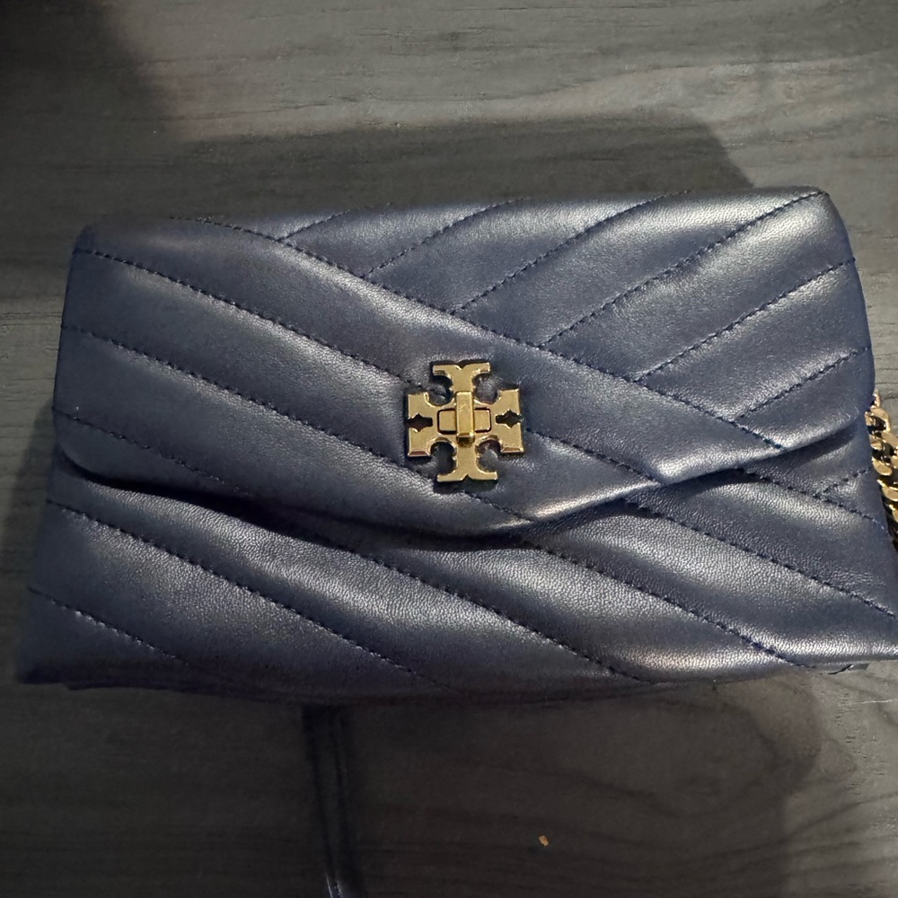 Tory Burch Quilted Navy Leather Crossbody with Gold Logo